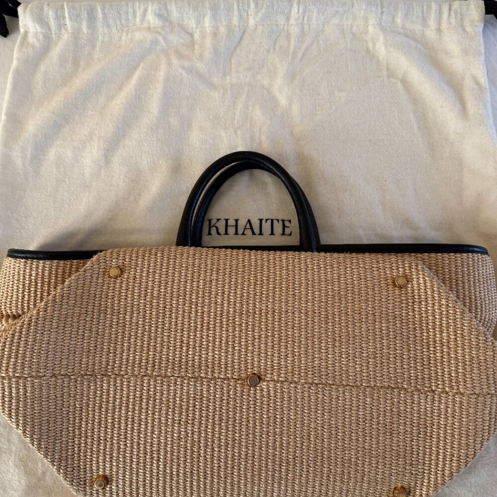 KHAITE Natural Straw Tote with Black Leather Handles - Picture 3 of 5